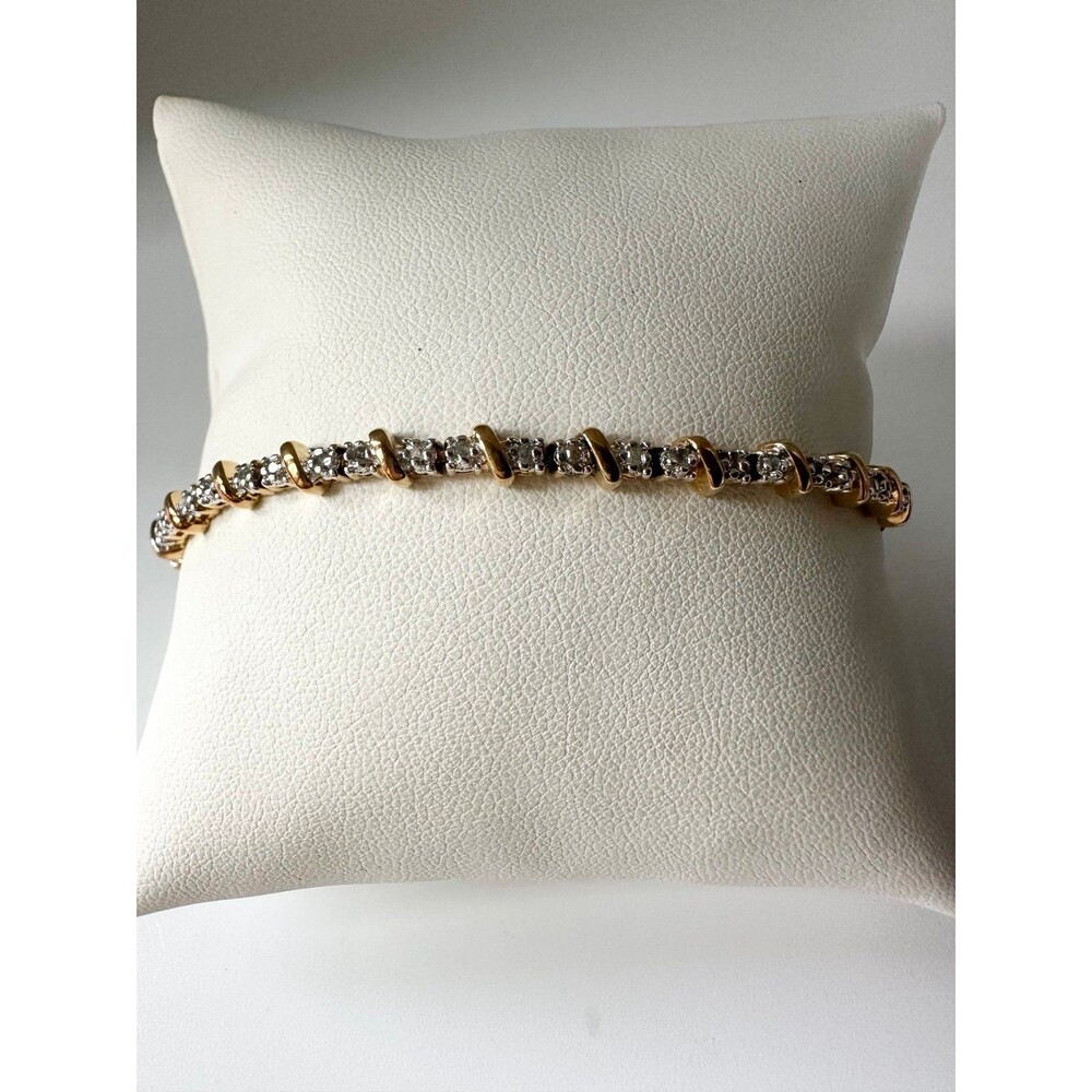 Ross Simons sterling silver gold vermeil genuine diamond tennis Bracelet 8.25"